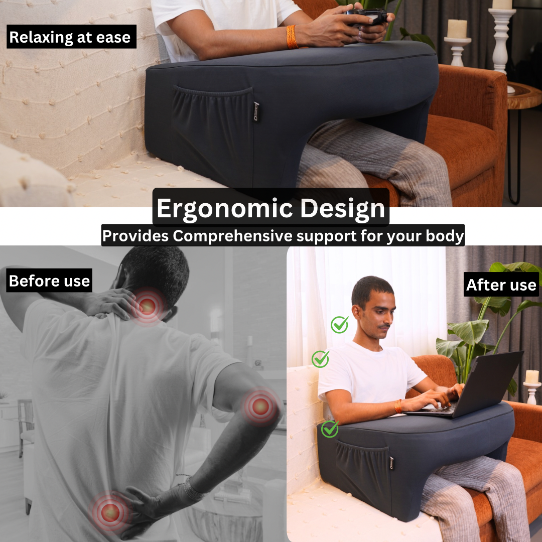 Happy elbows Large Grey Lap Desk Pillow - (For Waist size upto 42 Inch)